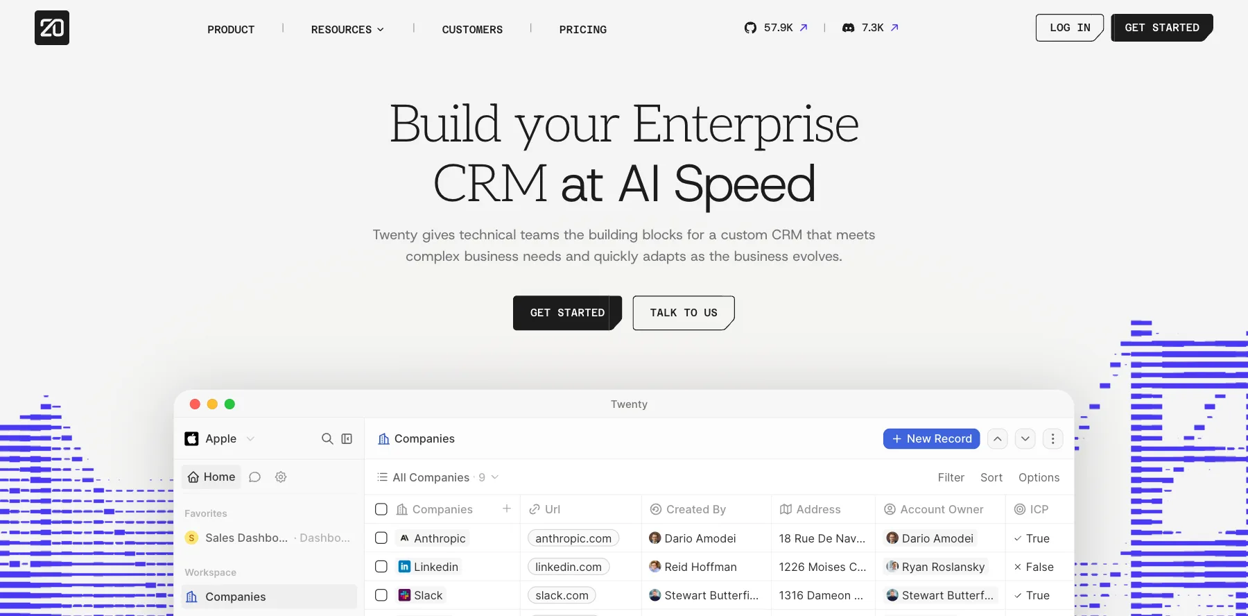 Twenty's home page: build your enterprise CRM at AI speed