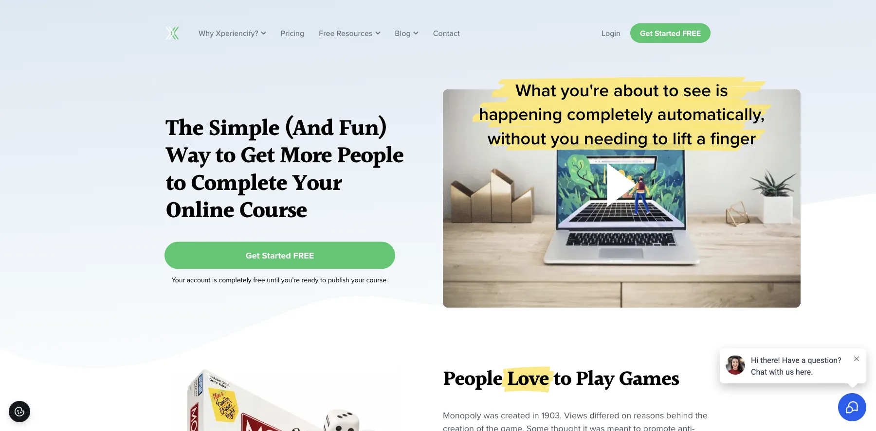 Xperiencify's home page: the simple and fun way to get more people to complete your online course