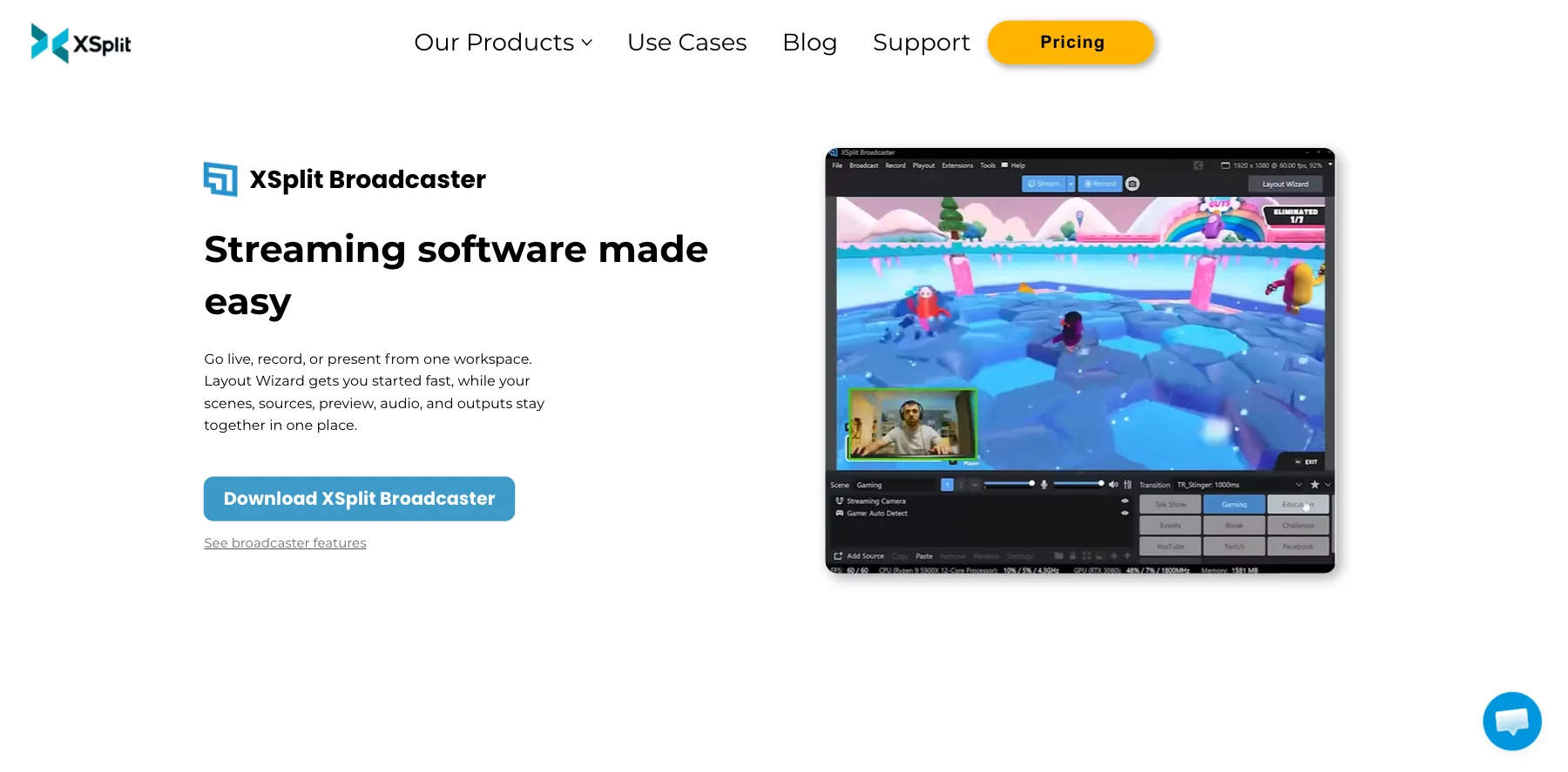 XSplit's home page: streaming software made easy