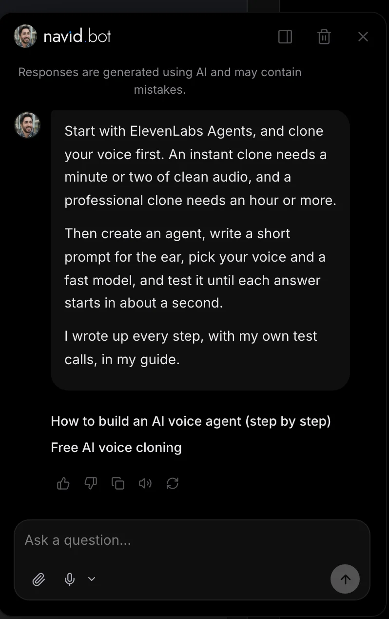NavidBot answering a question, with its sources and the Read aloud button