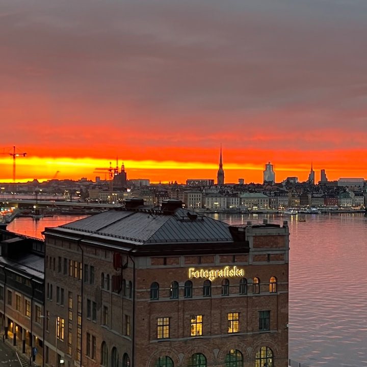 My photo of Stockholm at sunset, over Fotografiska, cut to Google Business Profile's logo (720 × 720)