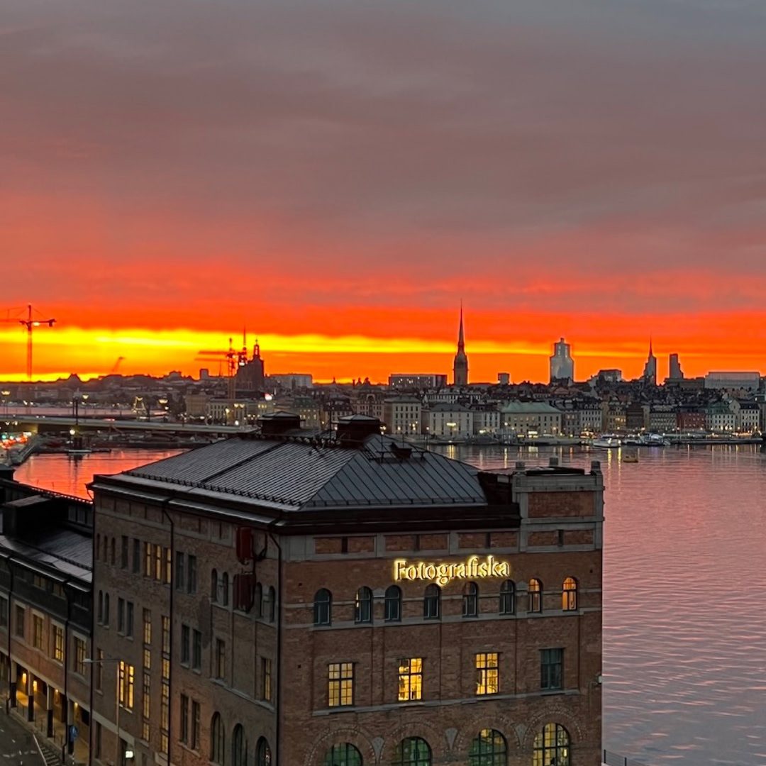 My photo of Stockholm at sunset, over Fotografiska, cut to Instagram's square post (1,080 × 1,080)