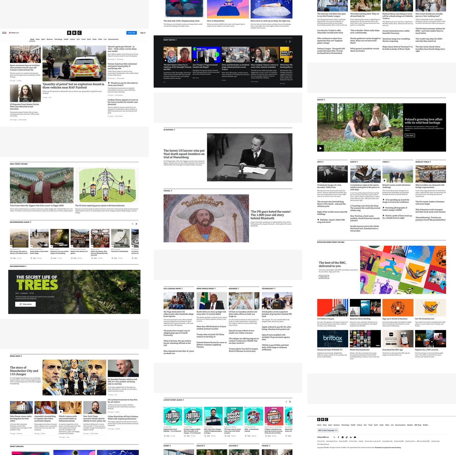 The BBC's home page, the full page, cut into 3 columns top to bottom so it fits here