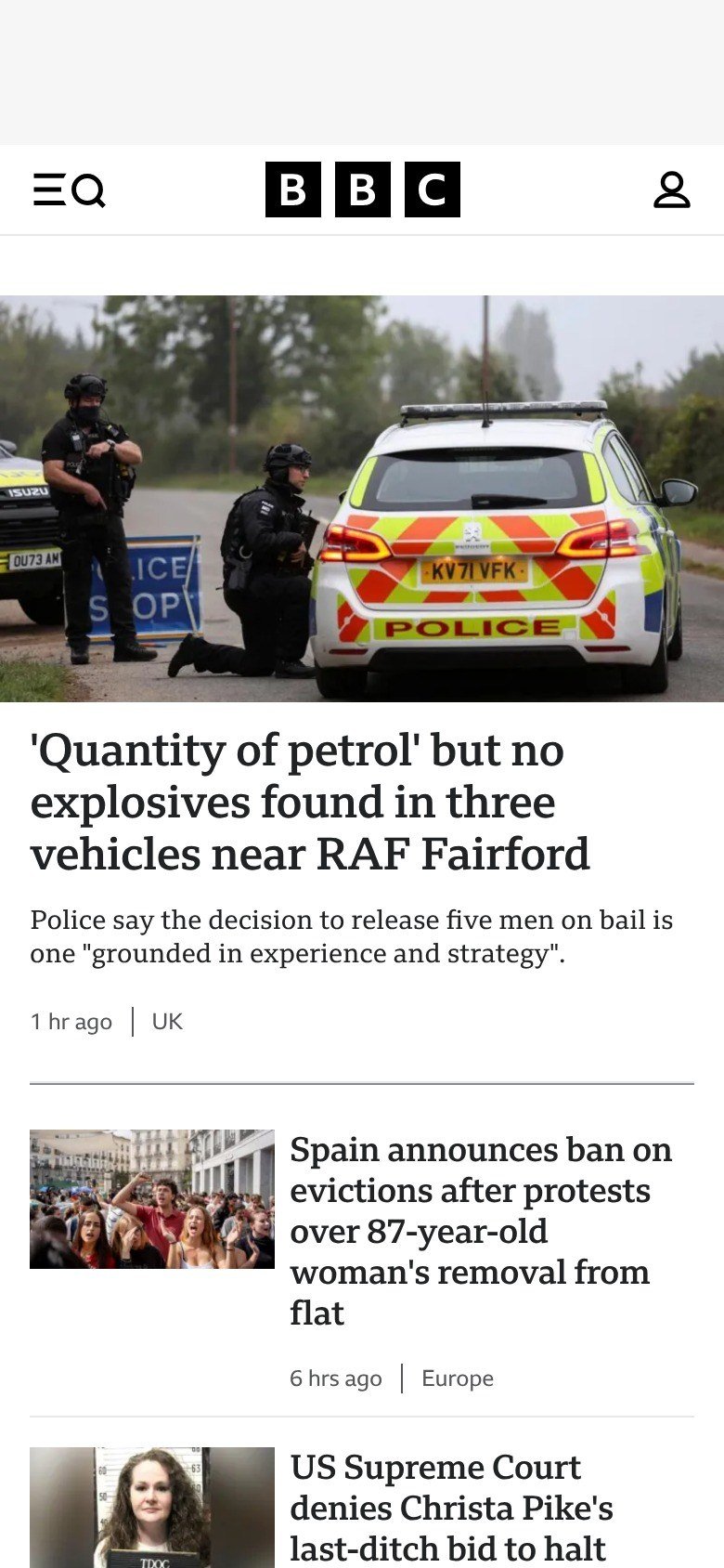 The BBC's home page on a phone, at 2x