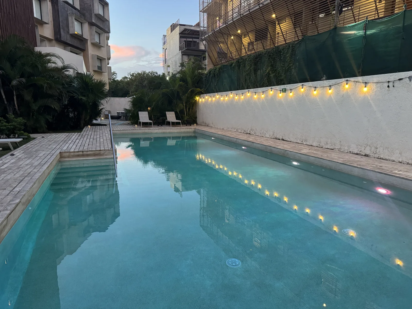 A pool at dawn in Tulum, October 15, 2025