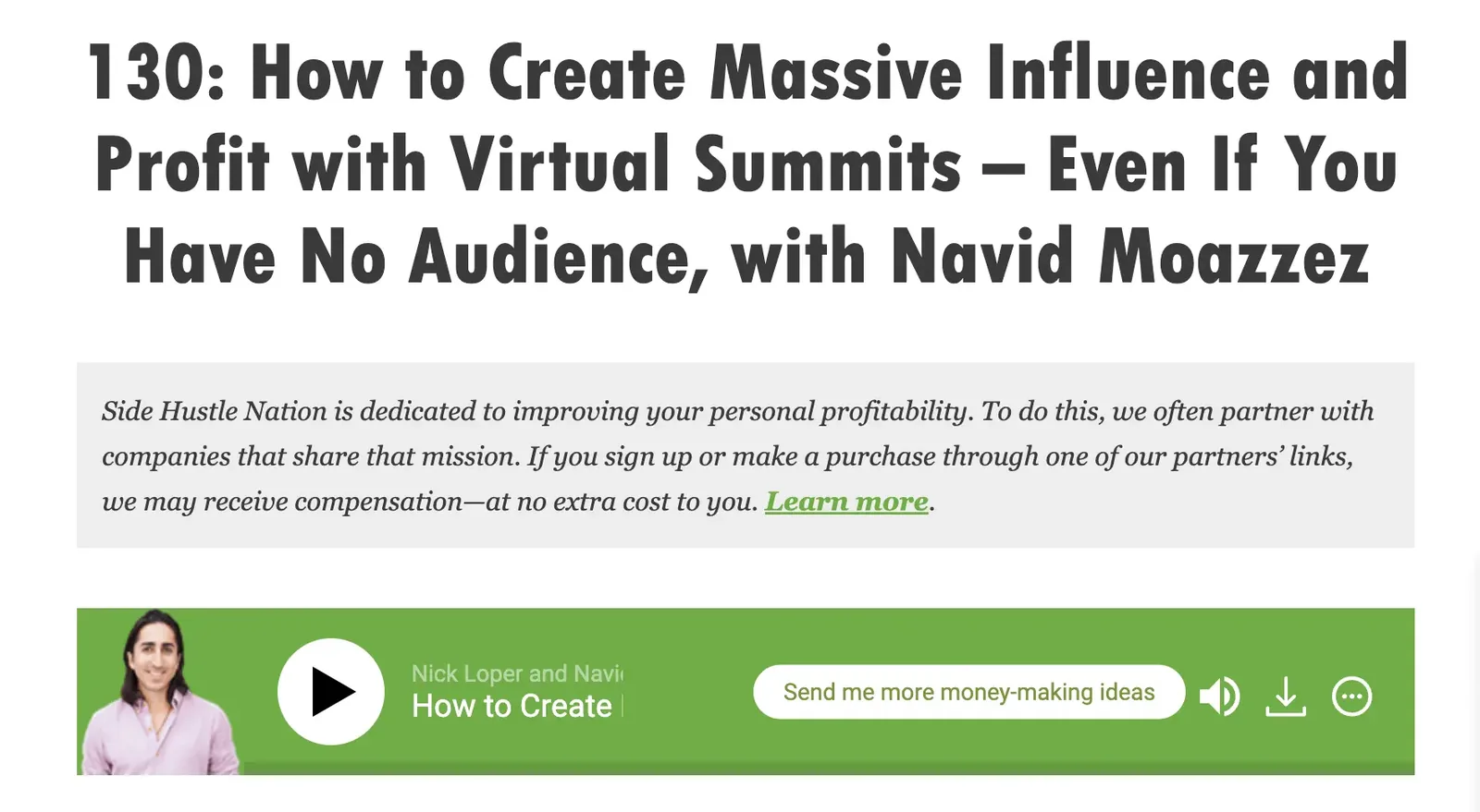 How to build relationships with influencers - Navid Moazzez on Side Hustle Nation Podcast by Nick Loper