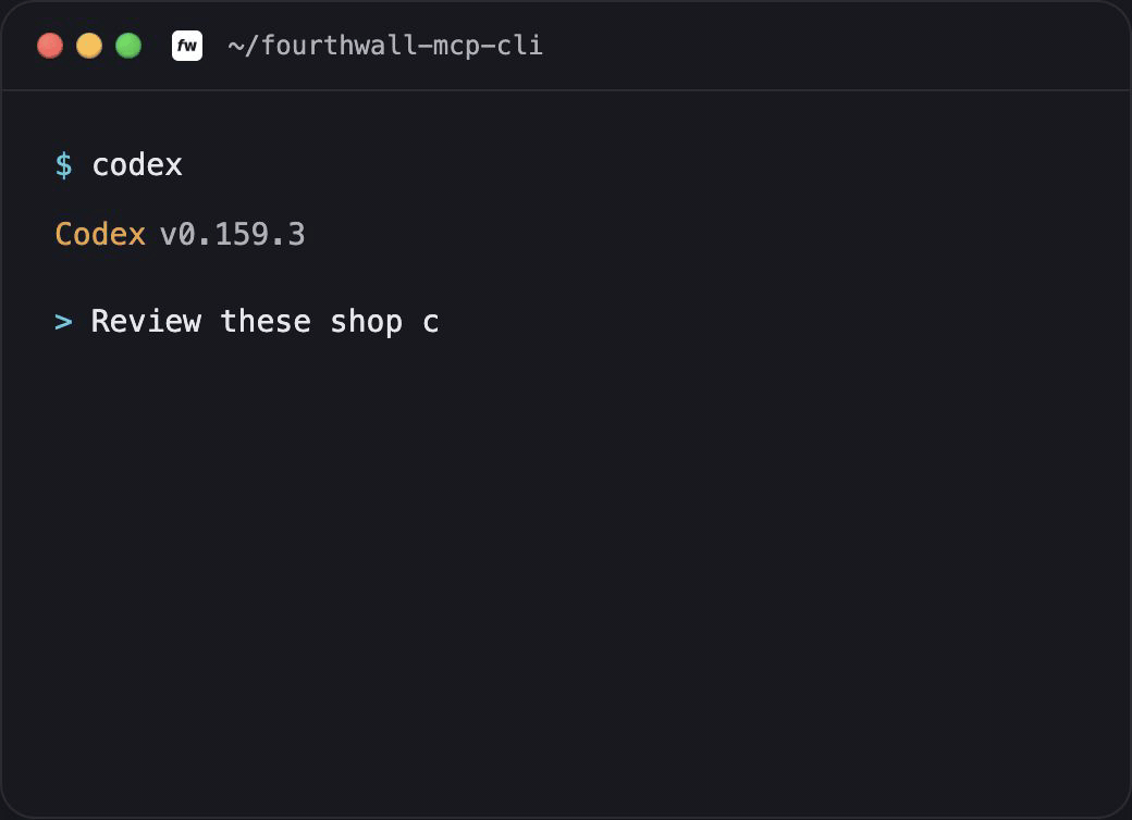 Codex illustrating Fourthwall native reads and an explicitly approved shop batch