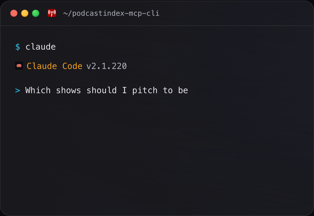 Claude Code using the Podcast Index MCP server