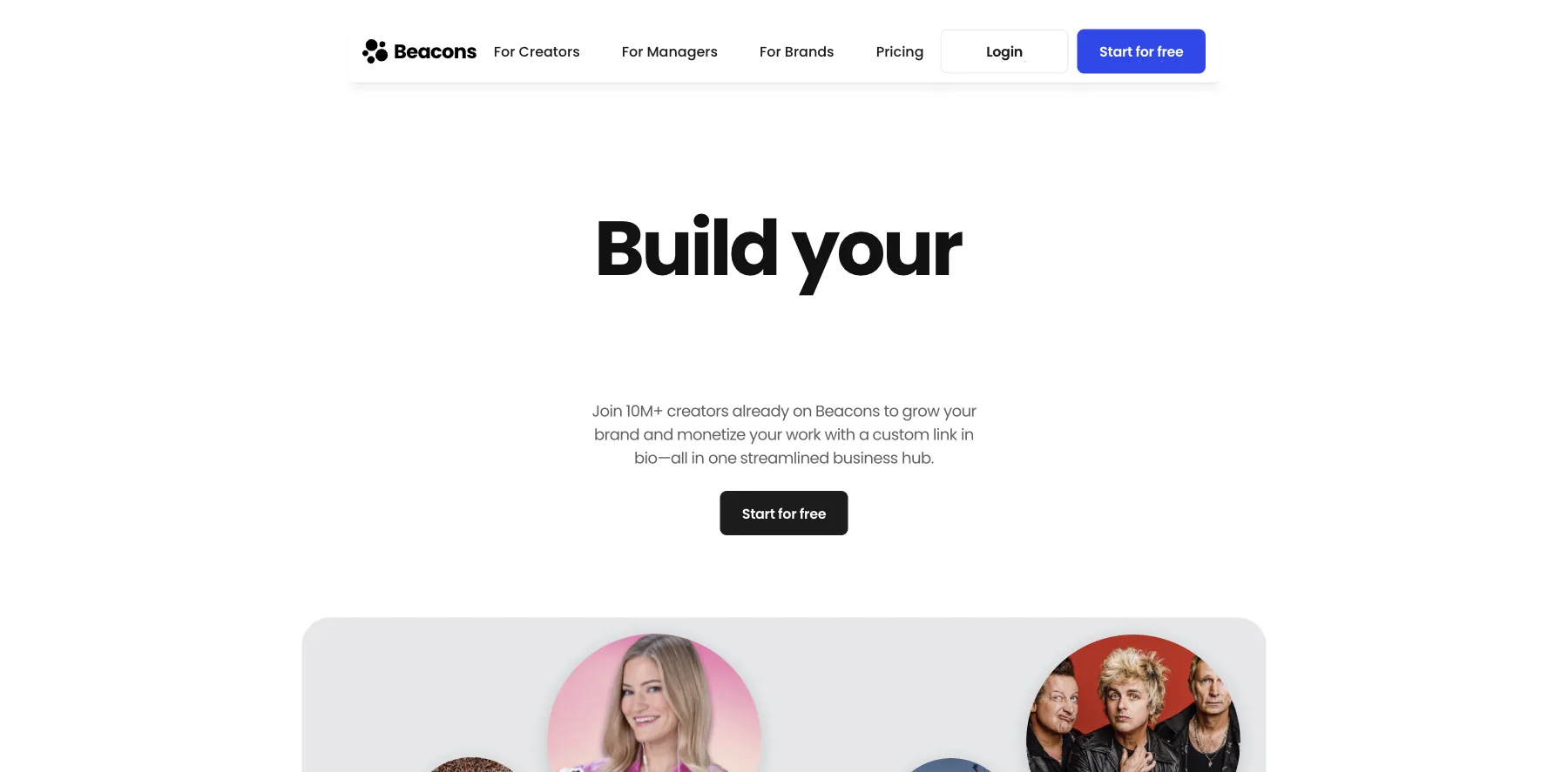 Beacons' home page: join 10M+ creators