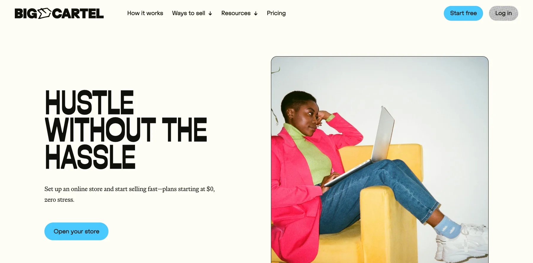 Big Cartel's home page: hustle without the hassle