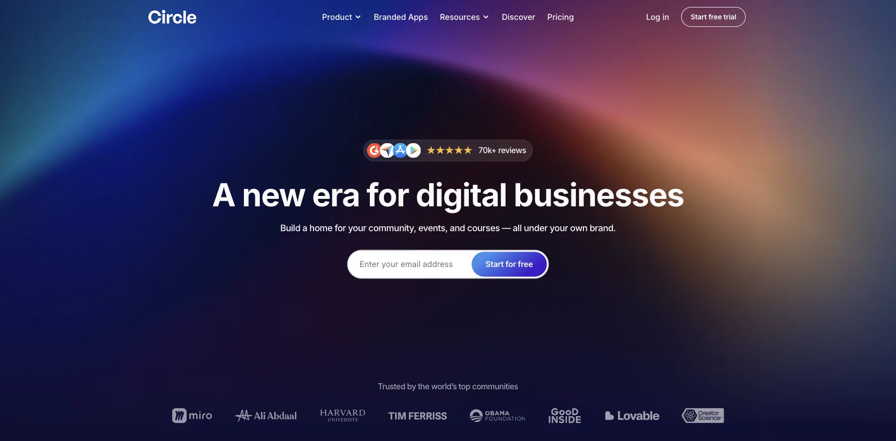 Circle's home page: a new era for digital businesses