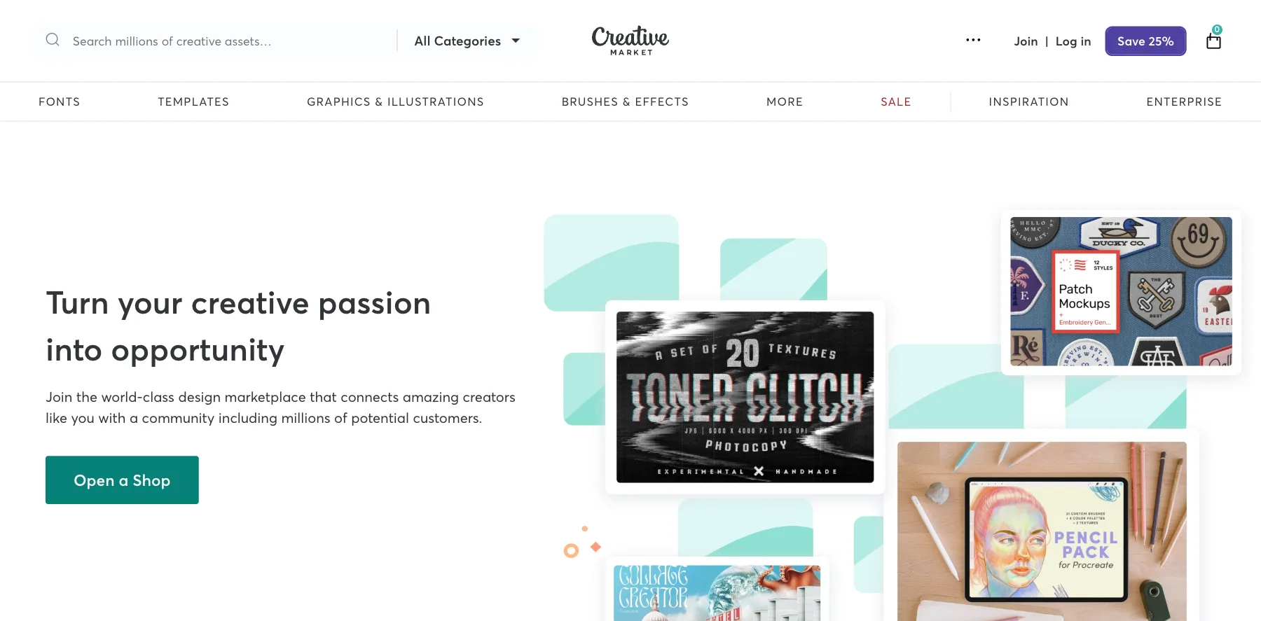 Creative Market's page for sellers: turn your creative passion into opportunity