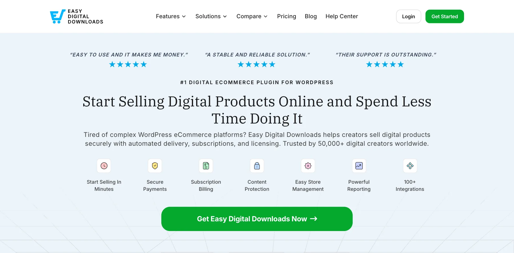 Easy Digital Downloads' home page: start selling digital products online and spend less time doing it