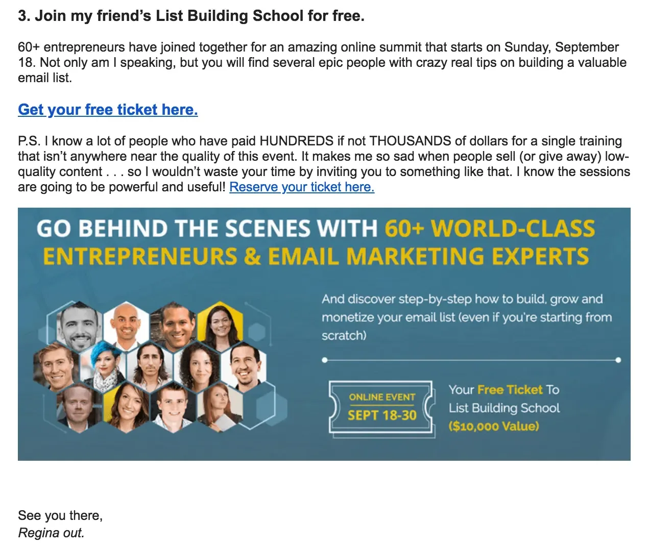 How to build relationships with influencers - Regina Anaejionu virtual summit LBS email promo