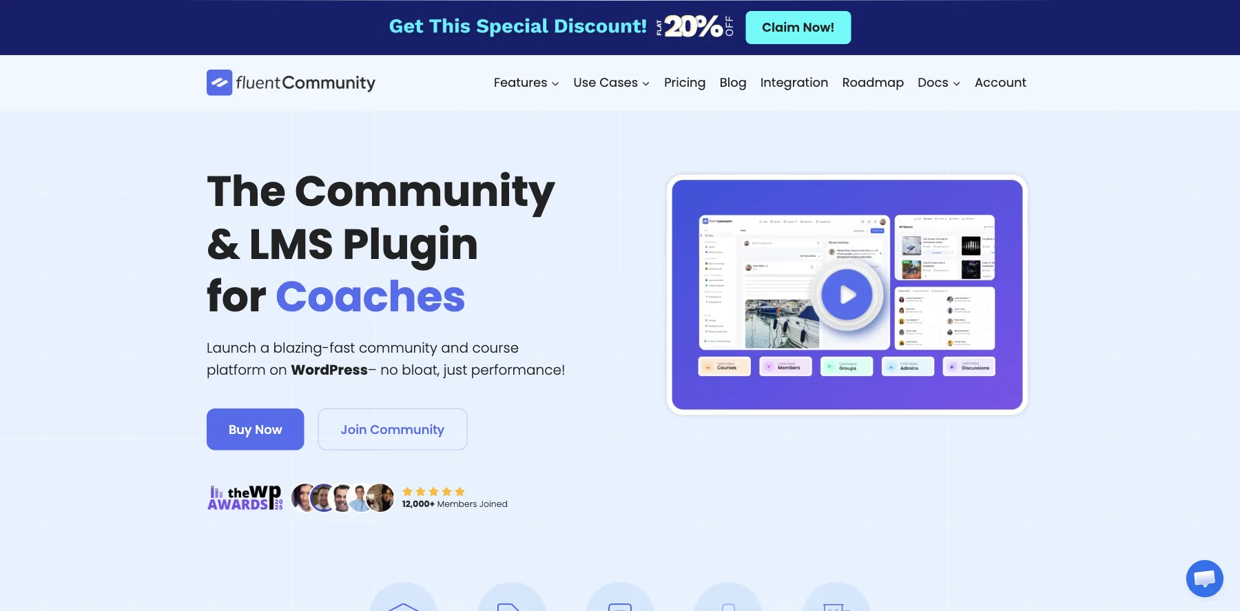 FluentCommunity's home page: the community and LMS plugin for coaches
