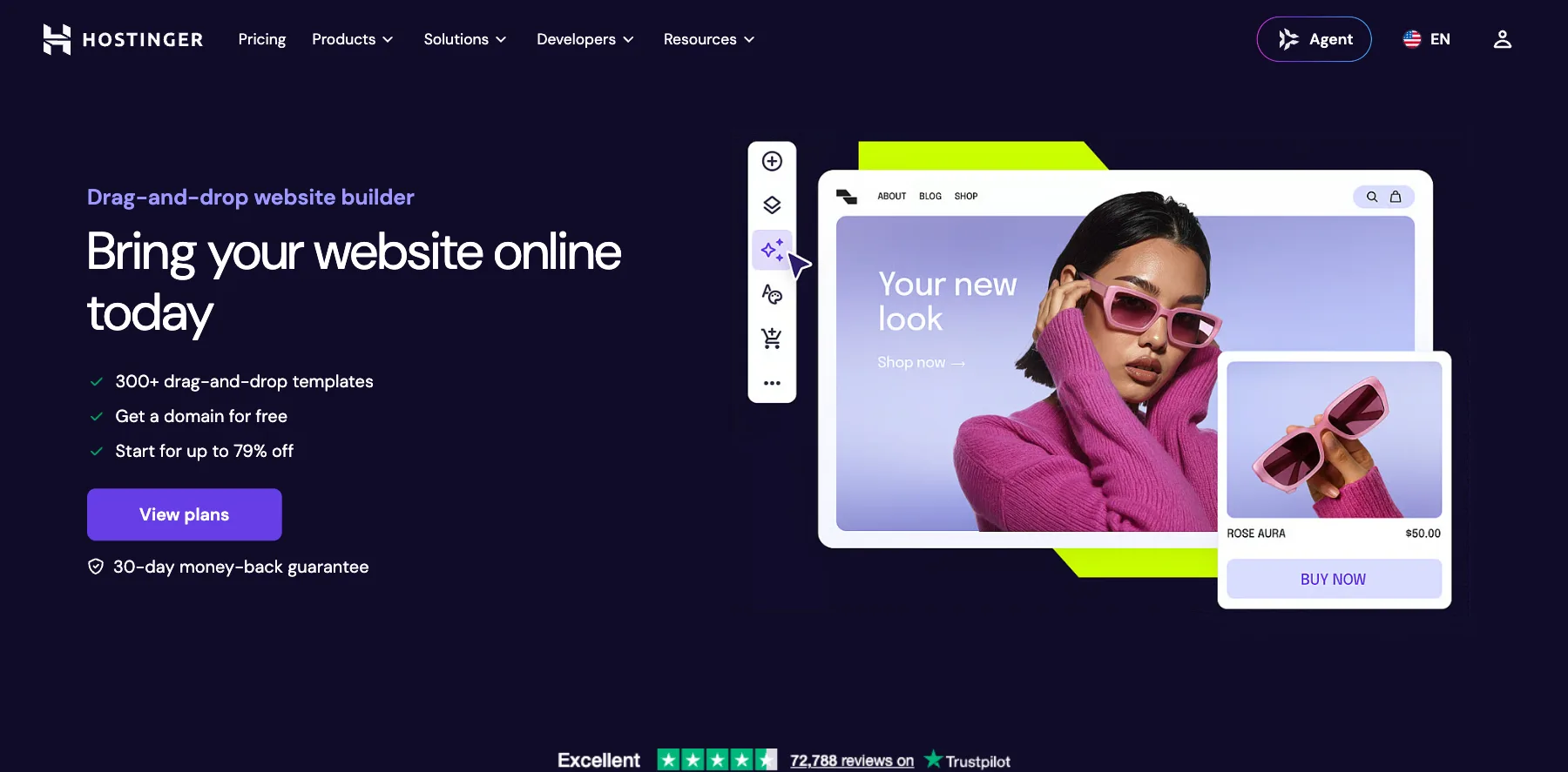 Hostinger's website builder page: bring your website online today