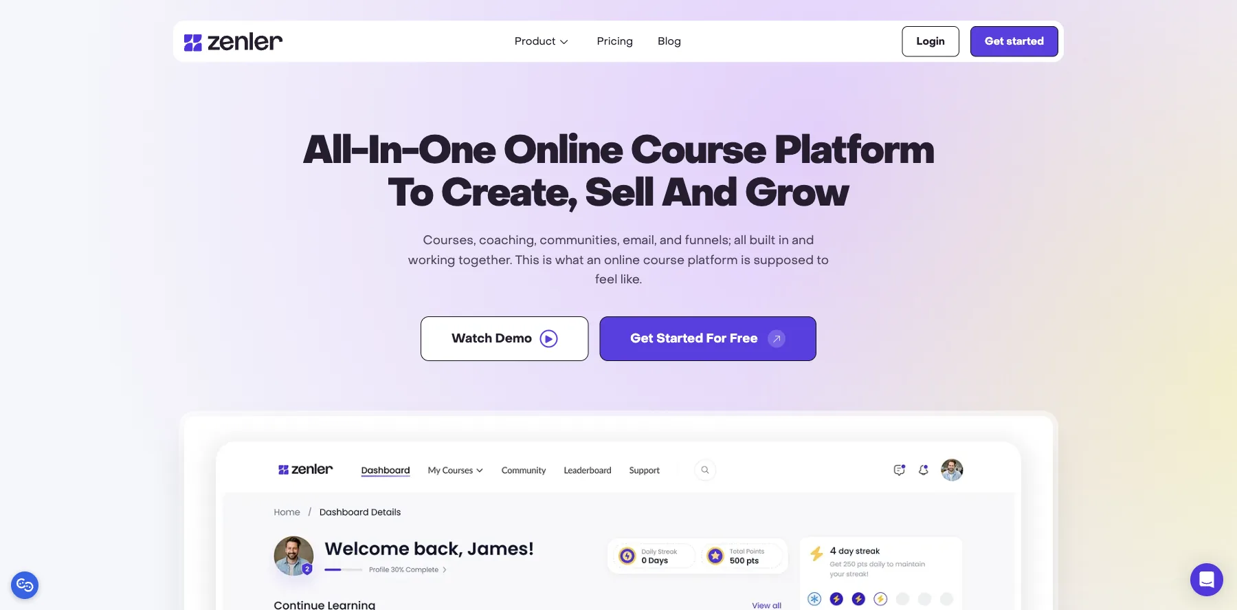 Zenler's home page: the all-in-one online course platform to create, sell and grow