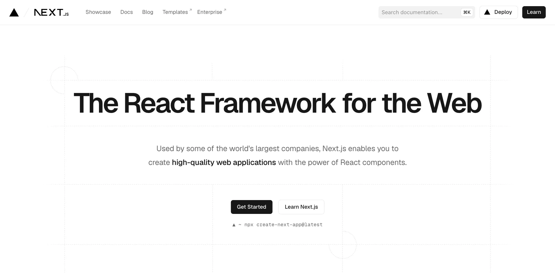 Next.js's home page: the React framework for the web