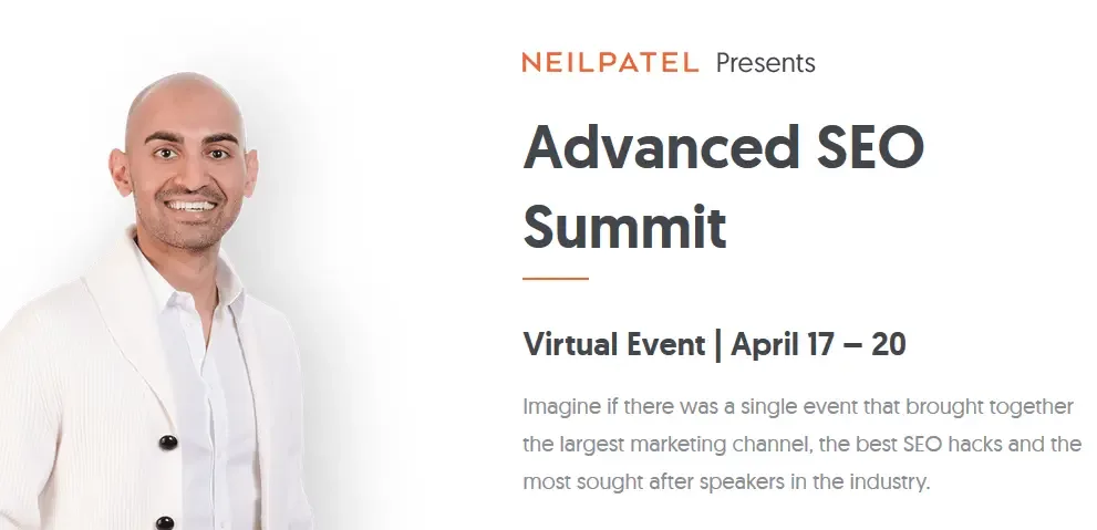 Advanced SEO Summit Neil Patel, Best virtual event examples
