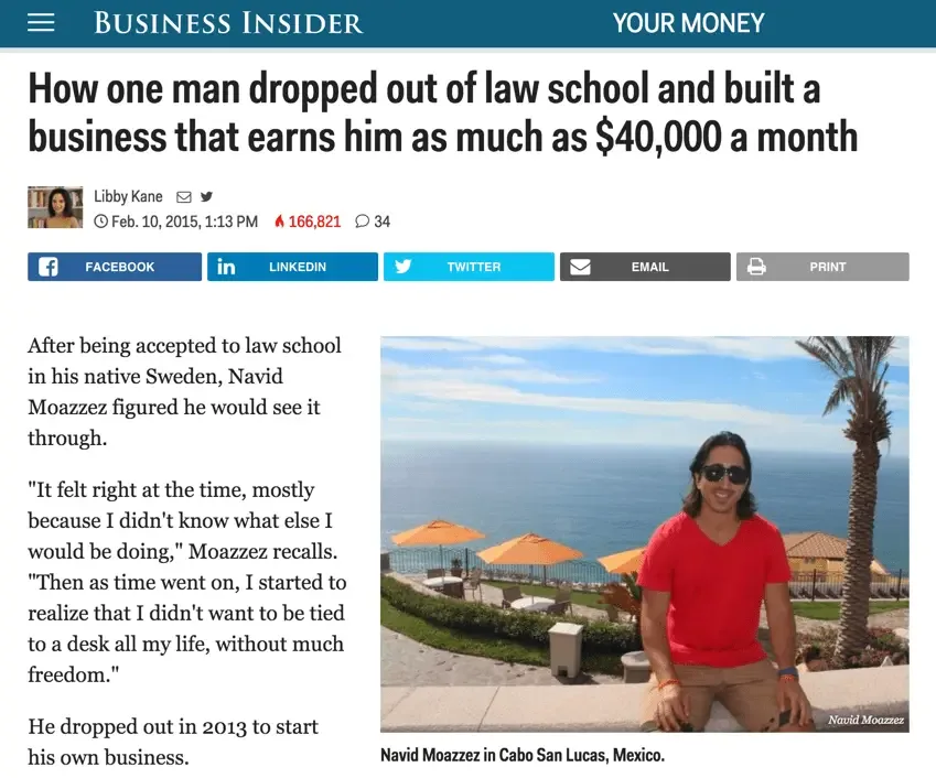 Navid Moazzez Business Insider feature, publicity virtual summit effect