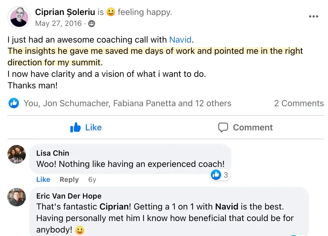 Ciprian Soleriu virtual summit coaching with Navid Moazzez, Best virtual event examples