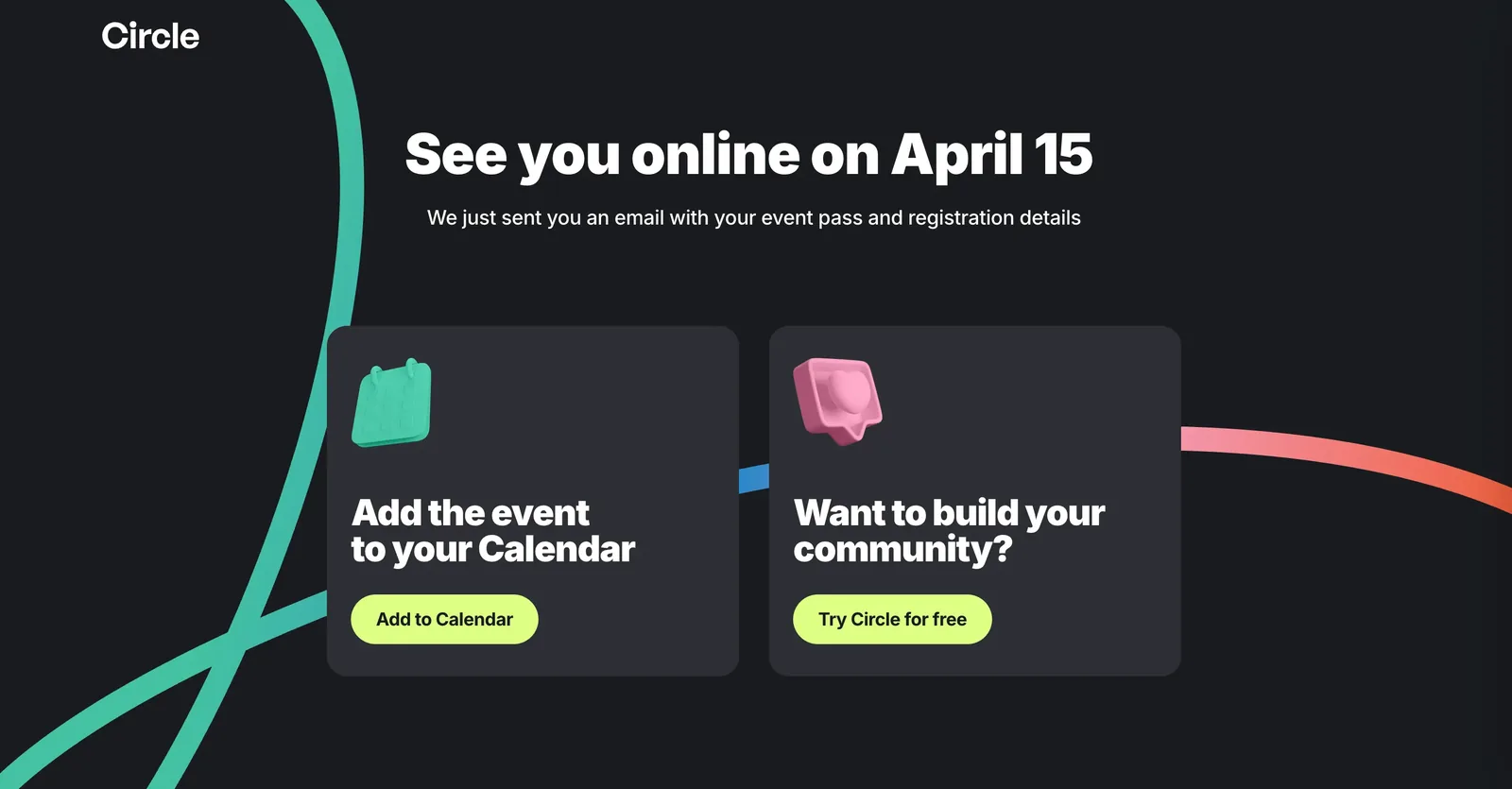 How to monetize virtual events by selling software: the Circle Creator Path Summit thank-you page