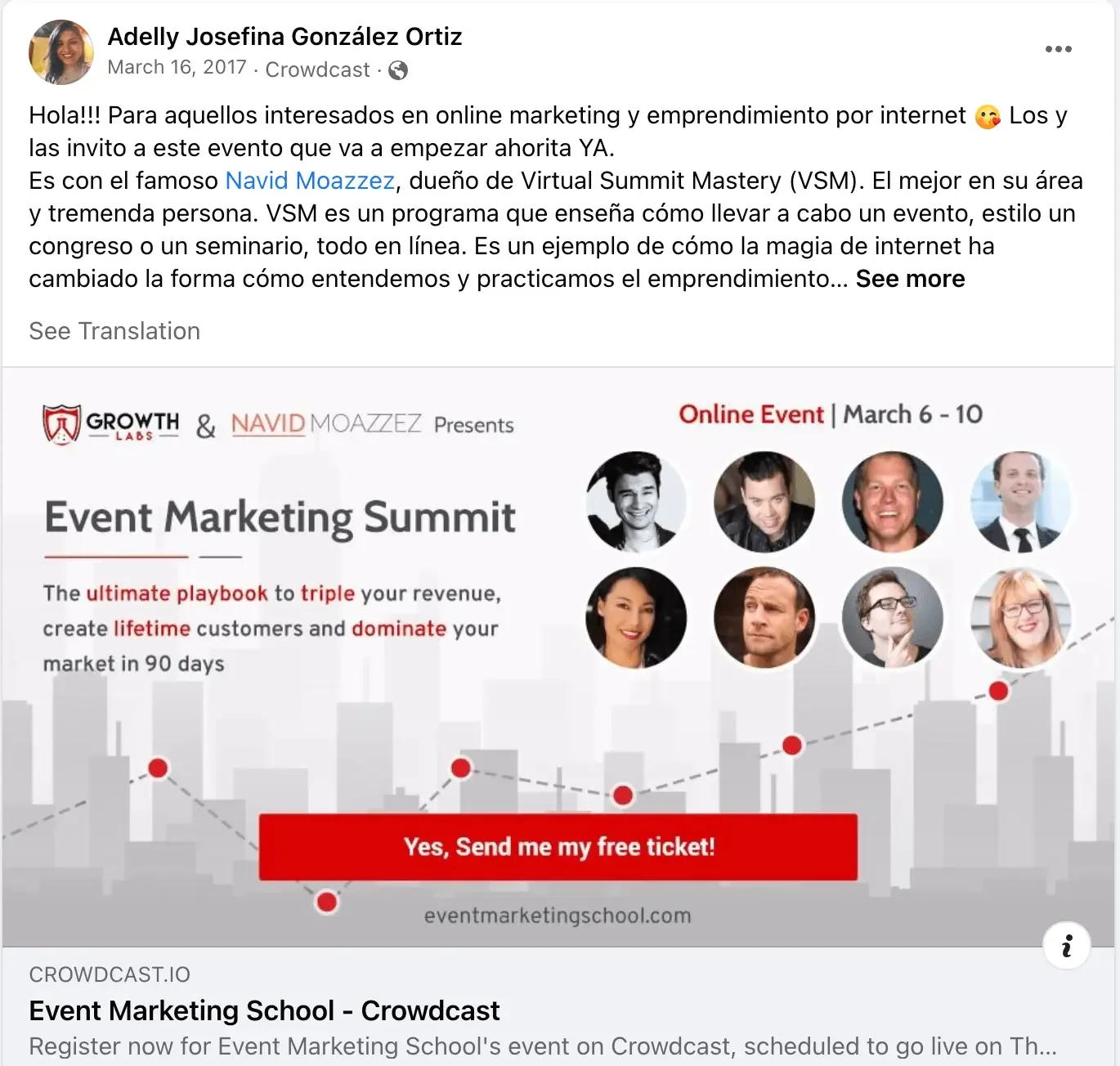 Best virtual event examples, Event Marketing School promotion