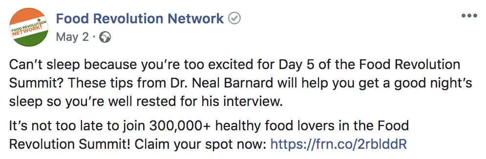 Best virtual event examples, Food Revolution Summit registrations