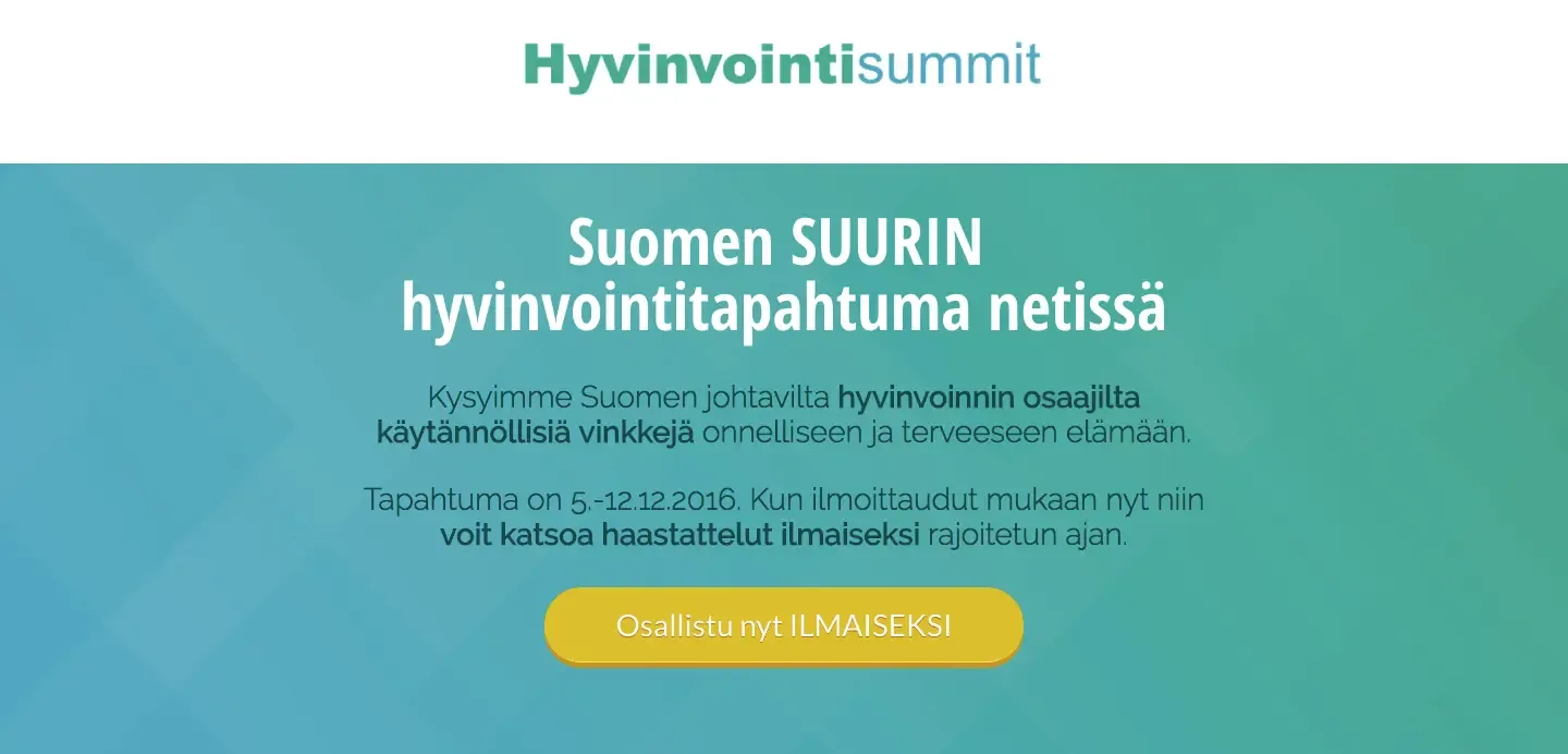 Hyvinvointi Summit, Sami Vesamo, top virtual event examples