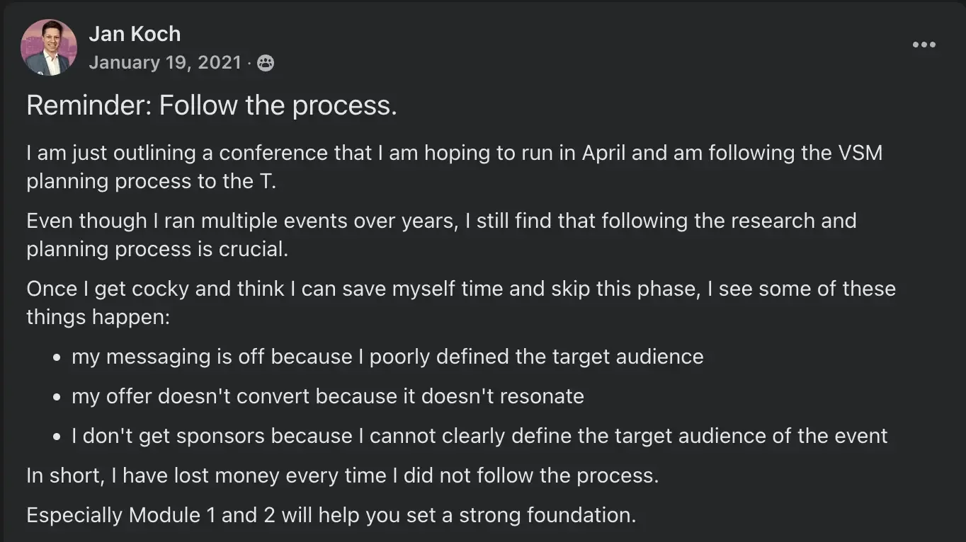 Virtual event mistakes: Jan Koch's reminder to follow the planning process