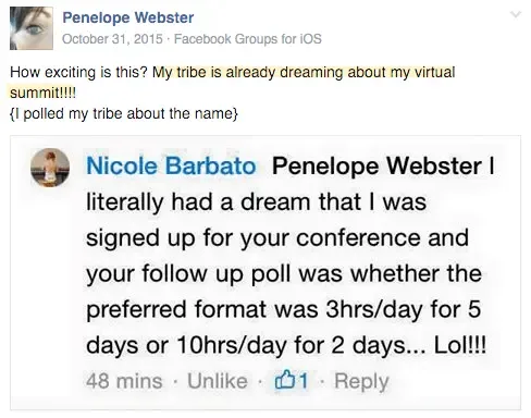 Penelope, tribe dreaming about summit, Best online event examples