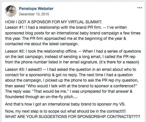 Penelope Webster sponsor for virtual summit, Best online event examples