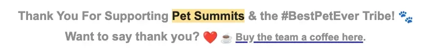 How to monetize virtual events with tips: the Pet Summits thank-you page