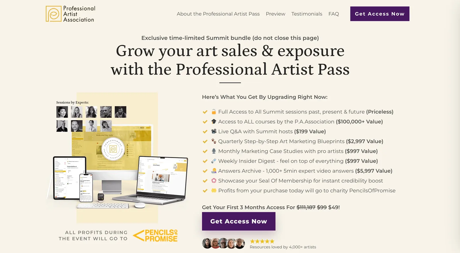 How to monetize virtual events: the Professional Artist Summit pass