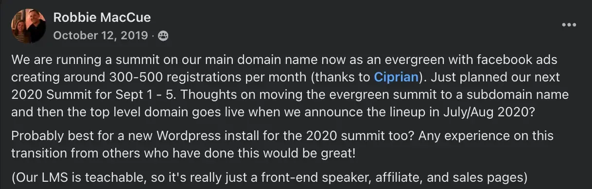 Robbie EMS Leadership Summit evergreen, Best online event examples
