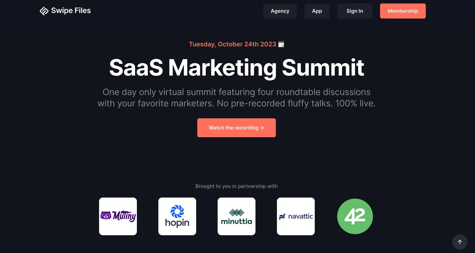 SaaS Marketing Summit, Swipe Files, best virtual event examples