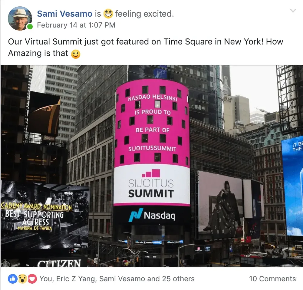 Sami Vesamo Finnish virtual event featured in Times Square NYC