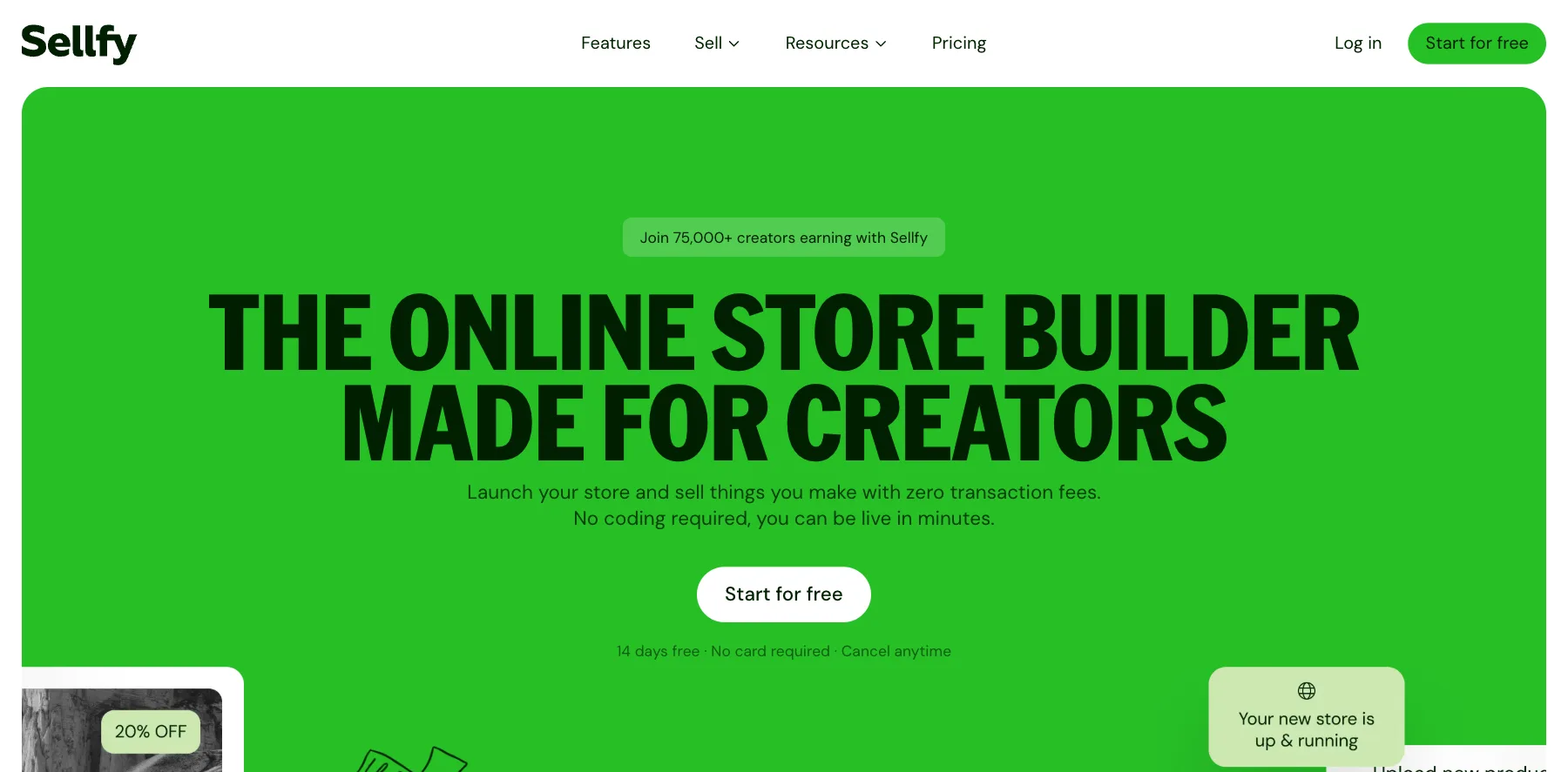 Sellfy's home page: the online store builder made for creators