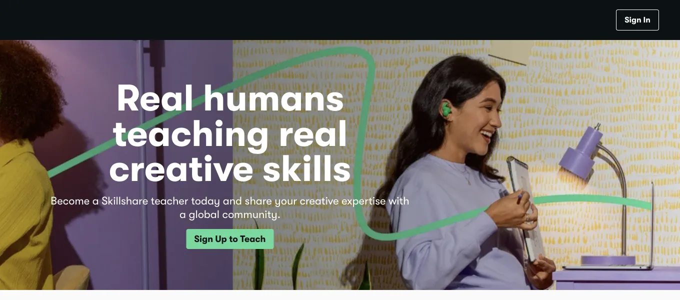 Skillshare's teaching page: real humans teaching real creative skills