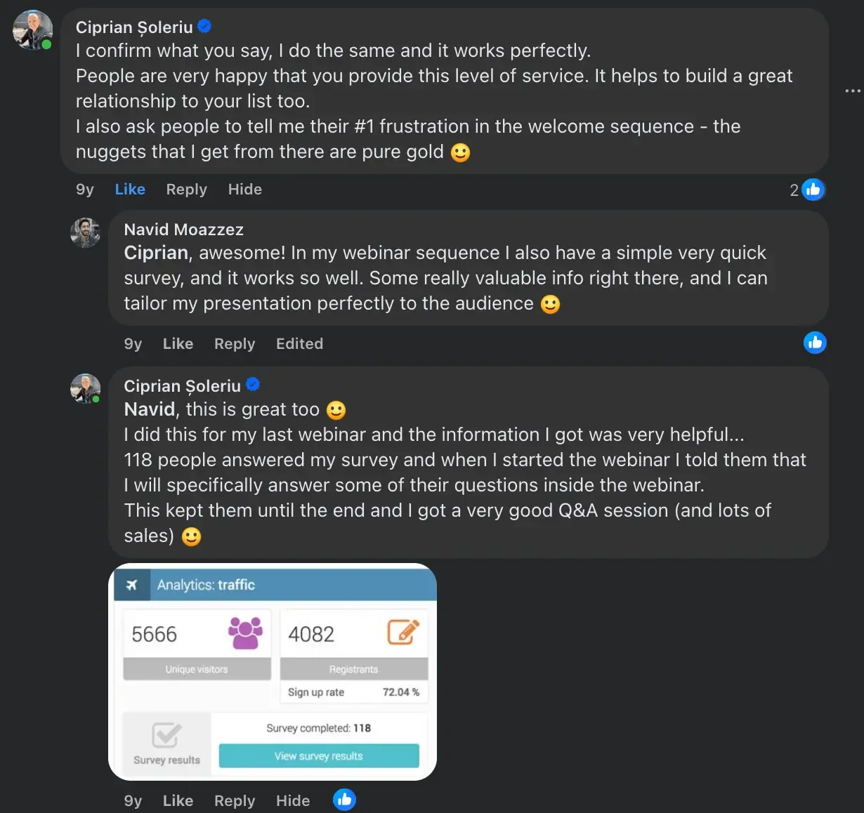 Building relationships with influencers - Navid FB post about ASK responses