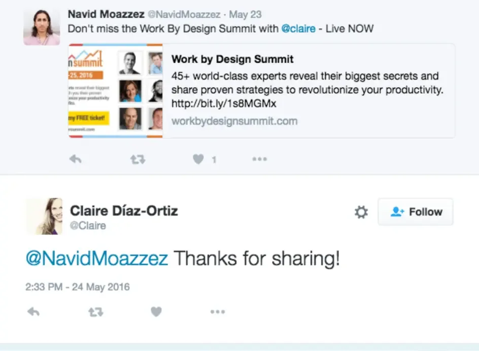 How to build relationships with influencers - Share their content - Claire Navid example