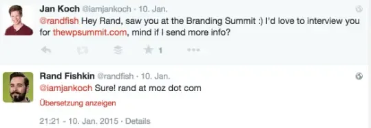 How to build relationships with influencers - Jan Koch influencer outreach to Rand Fishkin for summit