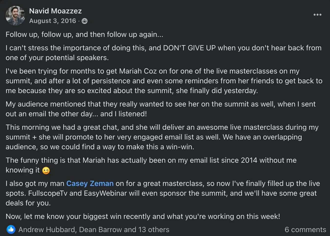 Influencer marketing mistakes: Navid Moazzez on the power of the follow-up with Mariah Coz, 2016