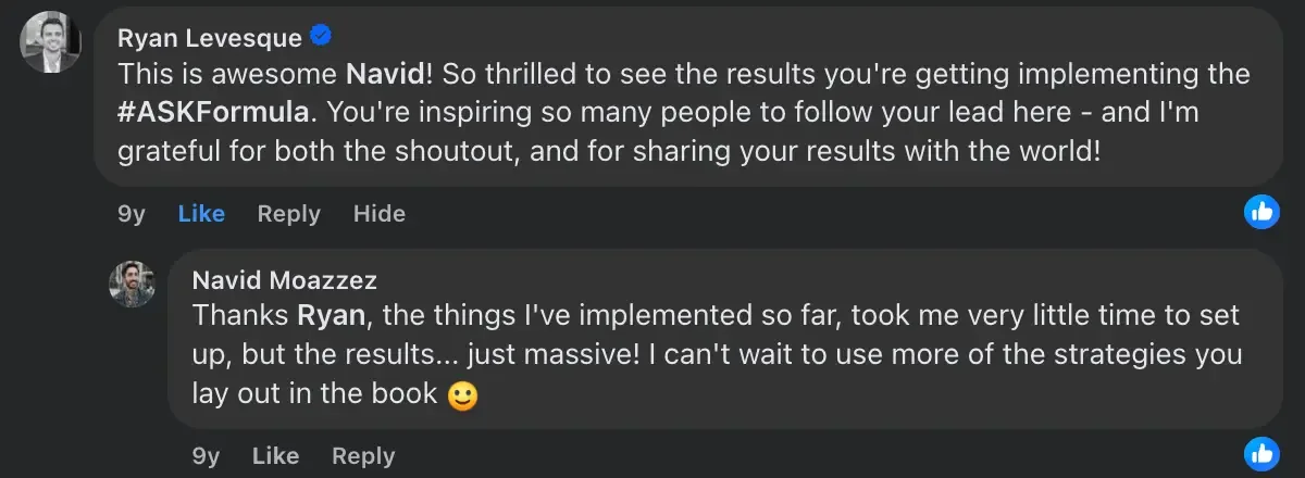 Building relationships with influencers - Ryan Levesque Navid Moazzez FB connection