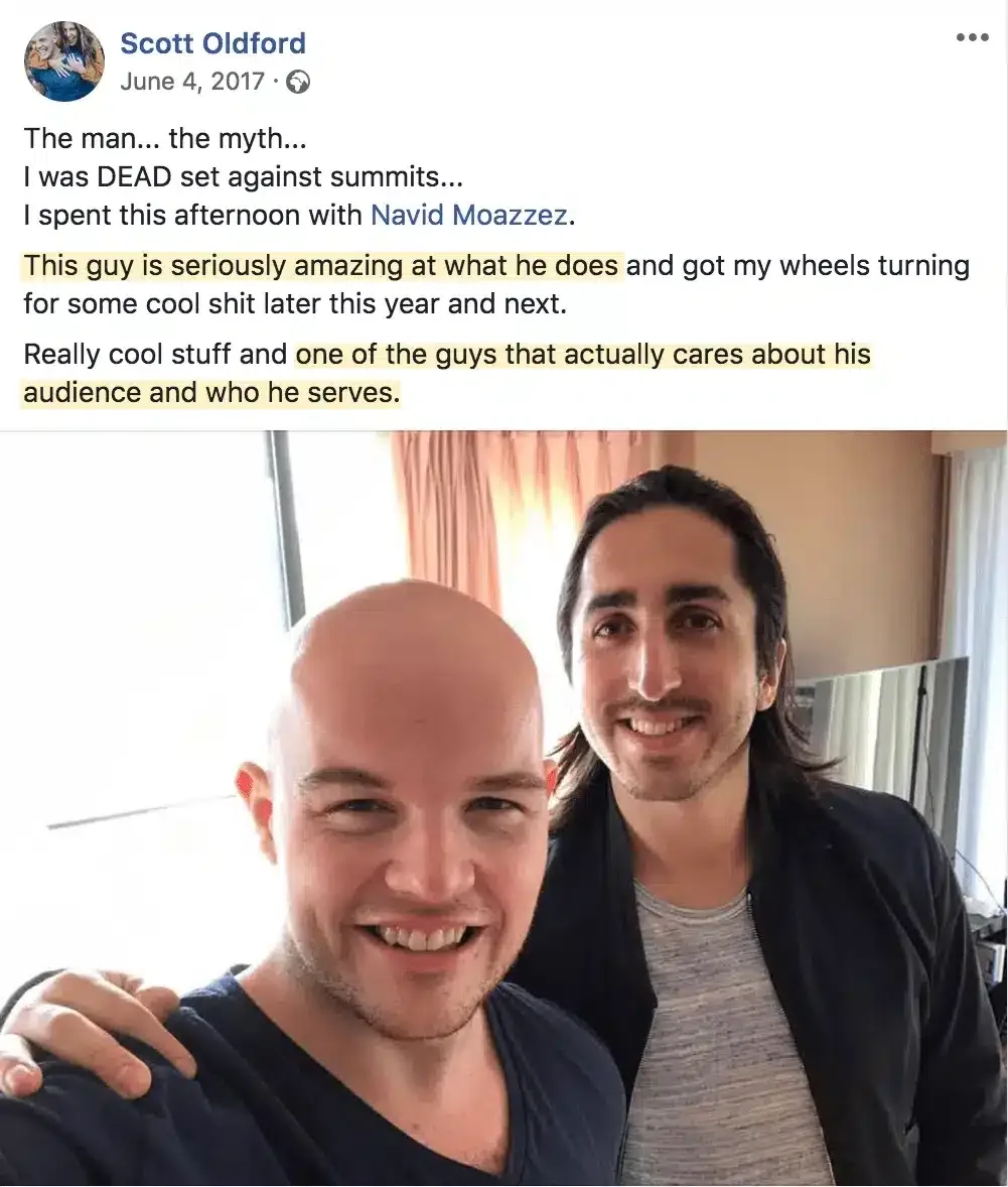 How to build relationships with influencers -Networking - Scott Oldford and Navid Moazzez in person