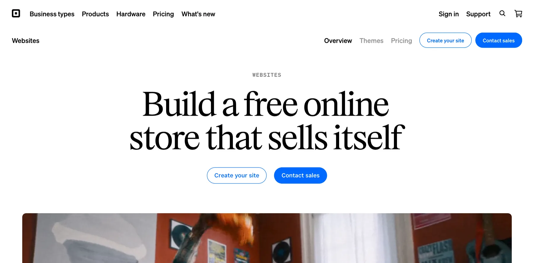 Square's online store page: build a free online store that sells itself