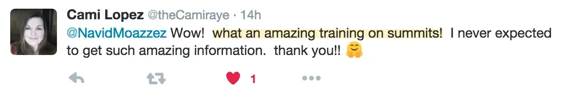 Cami virtual summit workshop testimonial for Navid Moazzez - Building relationships with influencers
