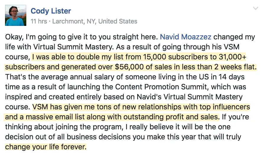 Cody Lister Content Promotion Summit results, Best online event examples