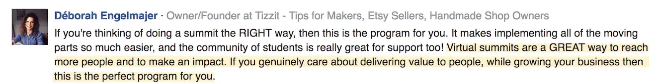 Deborah Engelmajer, Virtual Summit Mastery review, Navid Moazzez testimonialwebp