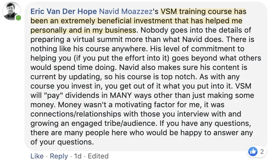 Eric Van Der Hope virtual summit results, Best virtual event examples